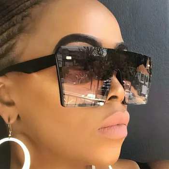 2022 Moda Oversized Quadrado Óculos De Sol Retro Gradiente Grande Armação Óculos De Sol Para As Mulheres, Uma Peça De Gafas Sombra, Espelho De Lente Clara