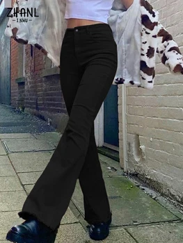 2022 Moda Streetwear Mulheres Negras Calças De Cintura Alta Jeans Y2k Estética Vintage Harajuku Trecho Capris De Vestuário Feminino