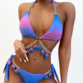 2022 Sexy Shell Diamante Halter Bikini Push-Up Swimwear Das Mulheres De Maiô Feminino De Tiras Do Biquini Brasileiro De Roupa De Banho Moda Praia
