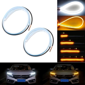 2pcs de Carro Luzes LED Tira Flexível do Diodo DRL Luzes Diurnas de Auto Farol Fluindo Sinal de volta da Lâmpada Acessórios para Carro 12V