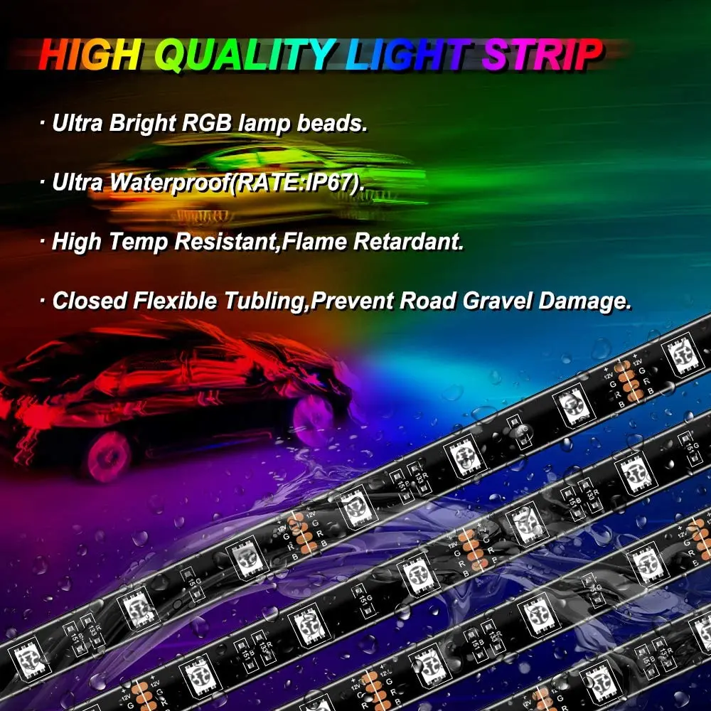 ANMINGPU Carro Underglow Neon Faixa de Sotaque Remoto de Controle de APLICATIVO RGB Flexível LED Carro Inferior Atmosfera de Luz Lâmpada Decorativa 2
