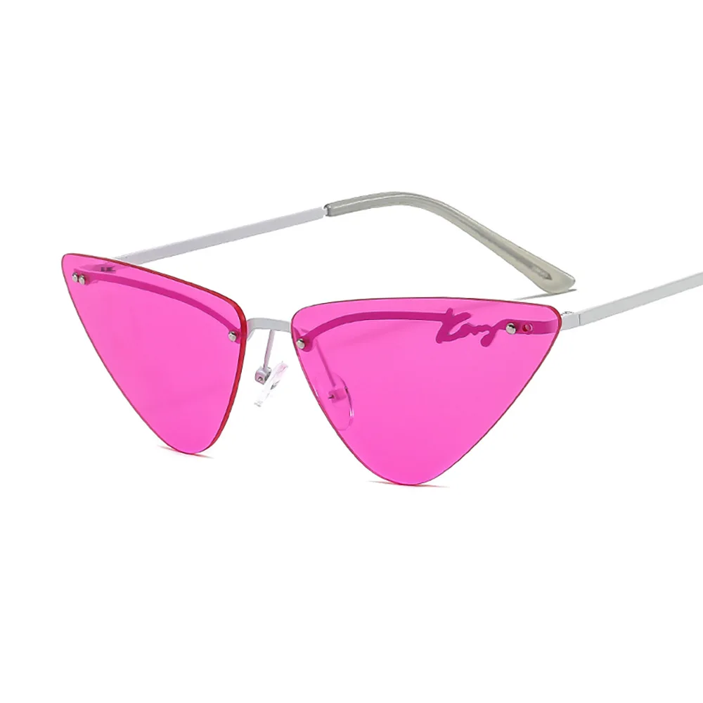 Moda Olho de Gato sem aro dos Óculos de sol das Mulheres de Óculos Retro Triângulo de Óculos de sol Femininos da Marca de Design de Óculos de Sol UV400 Vidro Tons 2