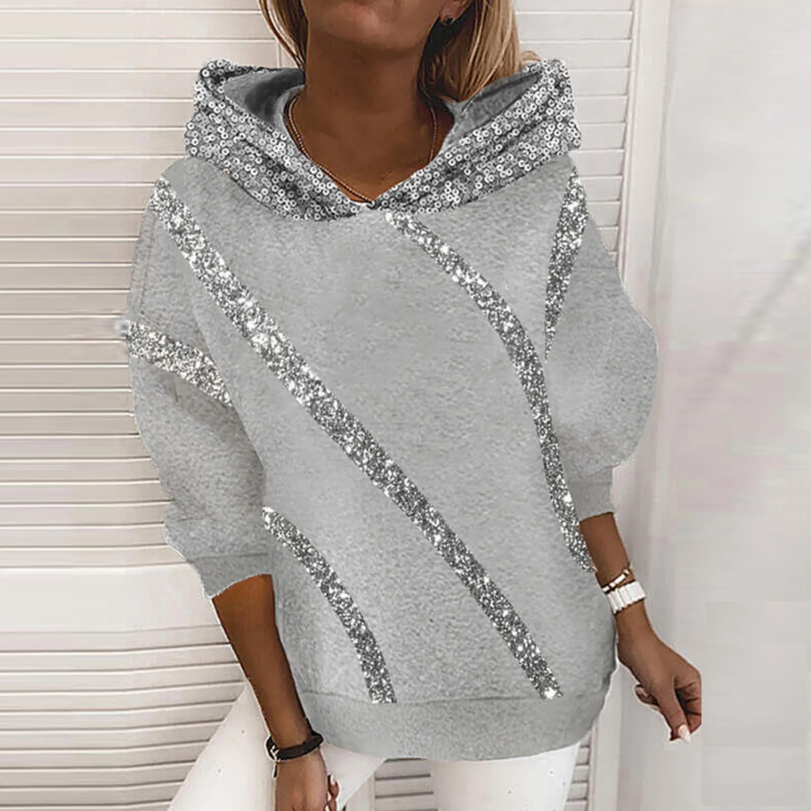 outono inverno quente do estilo impresso lantejoulas solta lã com capuz feminino Sweatershirt Mulheres Primavera Casual Manga Longa Streetwear NOVO 2