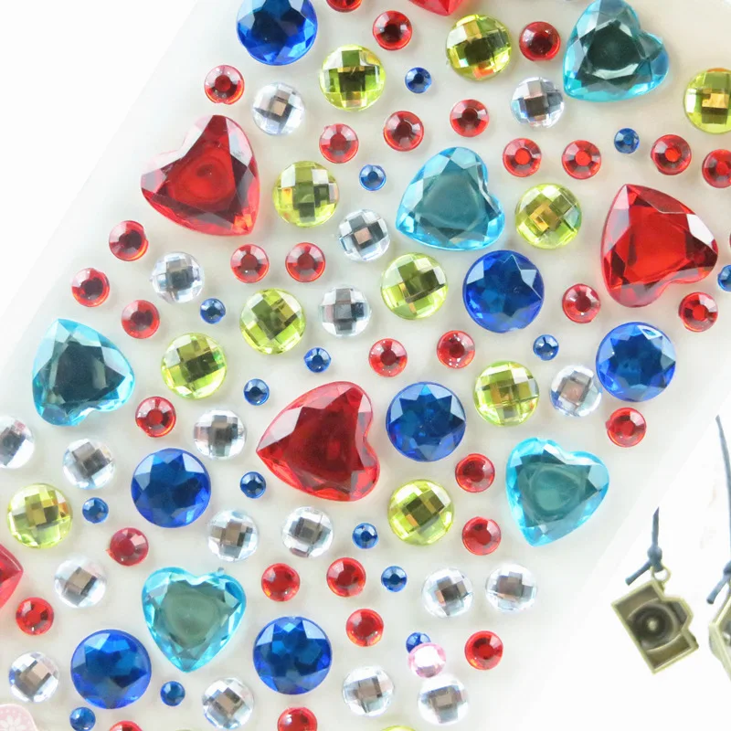 Quente 3D Crianças Gem Adesivos de Diamante Adesivo Acrílico Cristal Adesivo DIY tridimensional Decoração Strass para Crianças Meninas 2