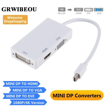 3-em-1 Mini DP DisplayPort para HDMI compatível com VGA DVI com Adaptador Mini DP Cabo Conversor para o MacBook Pro de Ar Mini DisplayPort