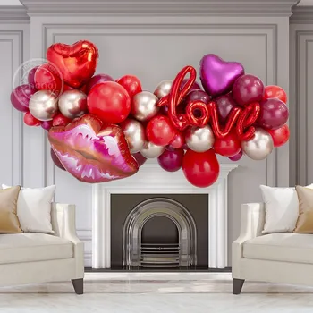 39pcs Grandes Lábios Vermelhos Amor Balões Folha 18inch Coração Balão de Hélio de Noiva dos Namorados Tema de Festa de Aniversário, Decoração