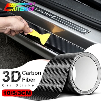 3D em Fibra de Carbono Adesivo de Carro DIY Colar Protetor de Faixa Automática Soleira da Porta do Lado do Espelho Anti-risco Fita Impermeável Proteger Filme