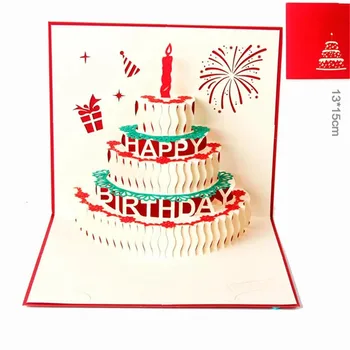 3D pop-up artesanais de corte a laser vintage cartões de Aniversário bolo com vela presentes criativos cartão postal de aniversário, cartões de felicitações CD003