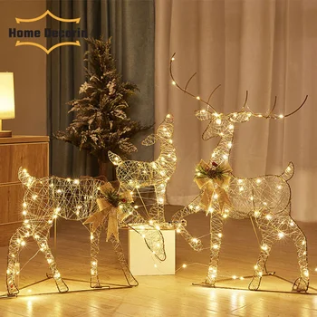 3pcs Conjunto Natal de Ferro Forjado Veado de luz de Lâmpada de Incandescência de Piscamento Elk Estátua de Glitter, Lantejoulas Rena de Natal Enfeite de Decoração de Casa