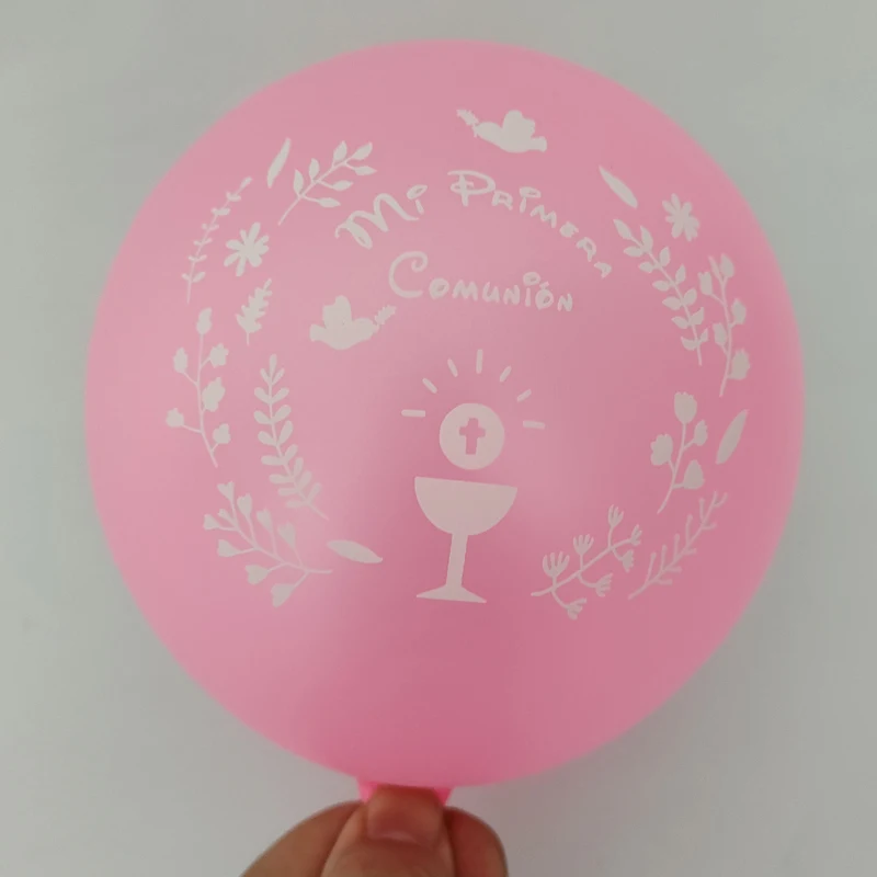 50 Peças De 10 Polegadas Azul Cor-De-Rosa Colorido Espanhol Logotipo Mi Primera Comunión Balão Para A Espanha Crianças A Primeira Comunhão, Festa De Decoração 3