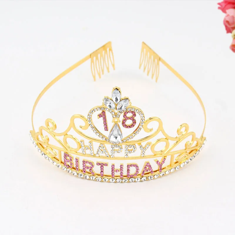 Feliz dia 18 a 20 de Aniversário Tiara de Coroa, de 18 anos, Cabeça de Cristal Strass Ouro Prata cor-de-Rosa para a Festa de Aniversário de Suprimentos 3