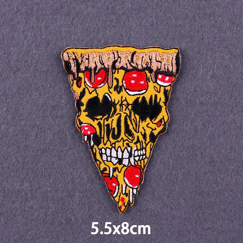 Pizza Crânio Patch De Ferro Em Patches Para O Vestuário Thermoadhesive Patches Punk Horror Esqueleto Bordado Manchas Na Roupa Emblemas 3