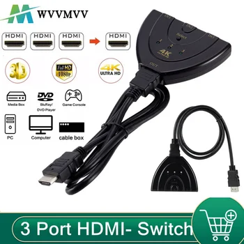 4K*2K 3D 1080P Mini 3 Porta HDMI Switch 1.4 b 4K Switcher Divisor de 1080P 3 em 1 out Port Hub para DVD, HDTV Xbox PS3 PS4