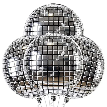 4Pcs/set Bola de Discoteca Balões de 22 Polegadas 4D Bola de Discoteca anos 80 Dança Decoração para uma Festa de 90 anos de Aniversário Metalizado Espelho da Folha de Balão