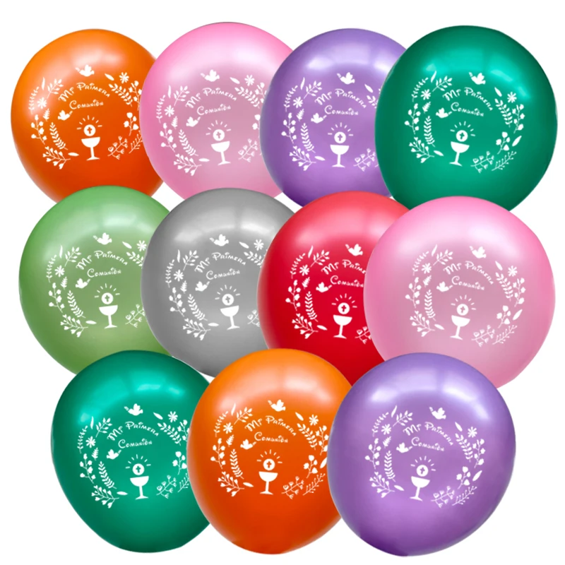 50 Peças De 10 Polegadas Azul Cor-De-Rosa Colorido Espanhol Logotipo Mi Primera Comunión Balão Para A Espanha Crianças A Primeira Comunhão, Festa De Decoração 4