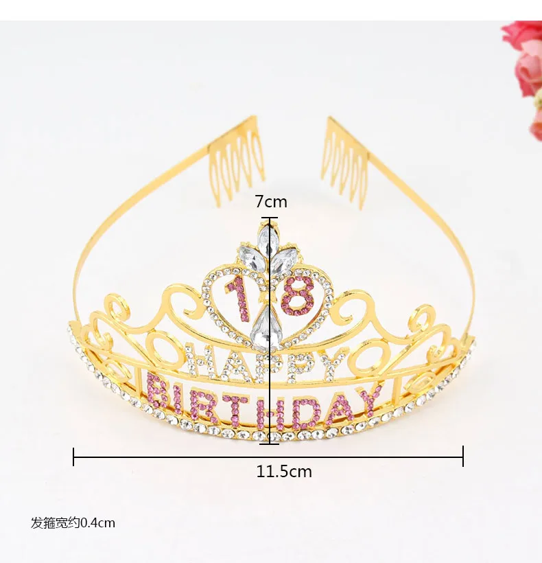 Feliz dia 18 a 20 de Aniversário Tiara de Coroa, de 18 anos, Cabeça de Cristal Strass Ouro Prata cor-de-Rosa para a Festa de Aniversário de Suprimentos 4