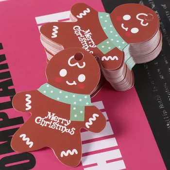 50PCS de Natal Pendurado Marca de biscoito de Tags para o Presente DIY de Natal de Presente quebra automática de linha e Pacote de Etiqueta