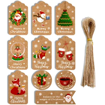 50pcs Feliz Natal Kraft Tag Festa de Embalagem de Presente DIY Artesanais Presente Quebra automática de Etiquetas de Papel de Papai Noel Rótulo de Decoração de Abastecimento