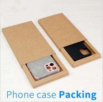 50pcs papel Kraft caso de telefone embalagem caixa marrom/preto/azul, gaveta de apresentação de caixa de papelão para o caso do telefone pacote