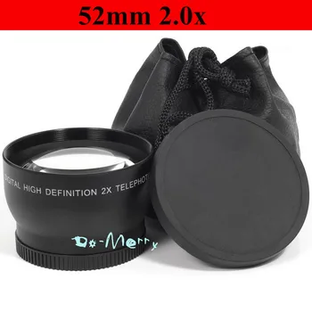 52mm 2.0 x 2X TELE Conversor de Teleobjectiva LENTE lente para Nikon D7000 D3100 D5100 D5200 D900 D3100 D3000 para Canon 70-D 60D 700D D5100
