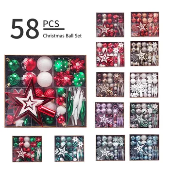 58 Peças Enfeites de Natal Coloridos, Bolas de Natal em Forma de Estrela Pingentes Kit de Suspensão a Decoração para Home Office de Lojas
