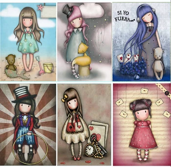 5D DIY Diamante Pintura Kits de Menina Boneca de Rodada Completa Com AB Broca de desenhos animados Bordado Mosaico de Decoração de Casa de Dom Crianças de Arte