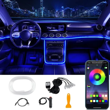 5IN1 6IN1 Neon LED Interior do Carro Ambiente de Luz de Fibra Óptica EL Fio da Luz de Tira do Aplicativo USB, RGB Automático Acessórios CONDUZIU a Lâmpada Decorativa