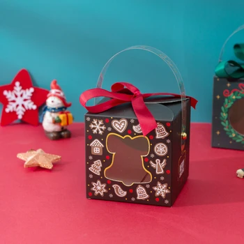5pcs Feliz Natal de Papel, Caixas de PVC Clara Janela de Caixa de Doces Cookie Crianças de Embalagem de Presente Caixa de Festa de Natal, Ano Novo Noel Navidad 1
