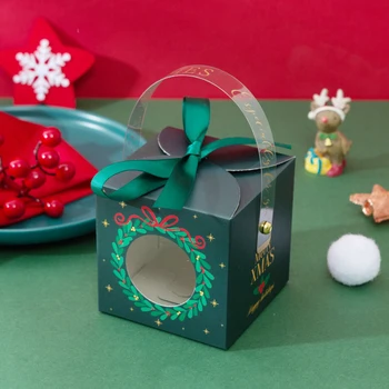5pcs Feliz Natal de Papel, Caixas de PVC Clara Janela de Caixa de Doces Cookie Crianças de Embalagem de Presente Caixa de Festa de Natal, Ano Novo Noel Navidad 2