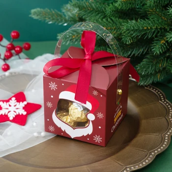 5pcs Feliz Natal de Papel, Caixas de PVC Clara Janela de Caixa de Doces Cookie Crianças de Embalagem de Presente Caixa de Festa de Natal, Ano Novo Noel Navidad 4