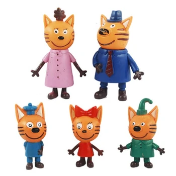 5pcs/lote Três Gatinhos Figura de Ação Brinquedos russo Cartoon Anime Mini Feliz Gatos TpnkoTa Boneca de Presente de Natal Para Crianças