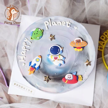 5pcs/Set Astronauta do Espaço Universo Série Planeta Menino Festa de Aniversário, Decorações de Crianças Decorações de bolos de Sobremesa de chá de Bebê Decoração