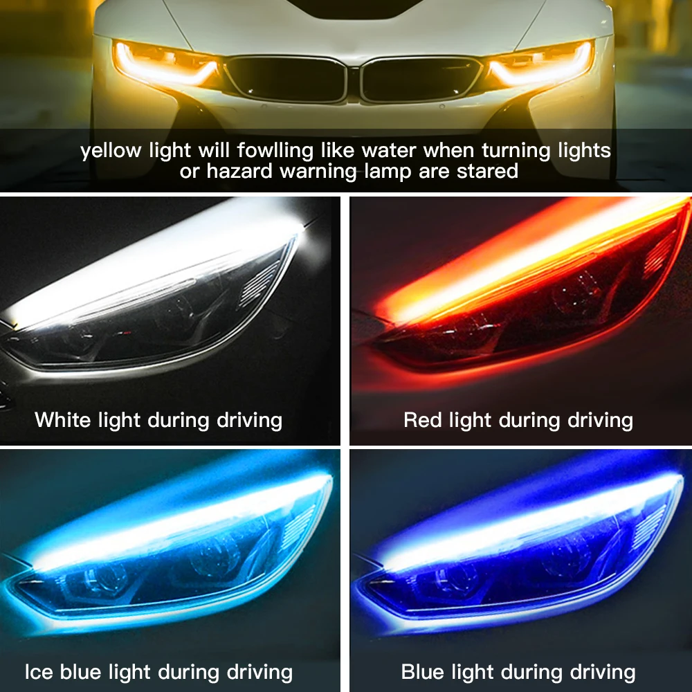 2pcs DRL Carro Flexível Luzes Diurnas de LED Sinal de volta da Lâmpada Impermeável Auto Amarelo Freio do Lado do Faróis de Luz do Carro Out 5