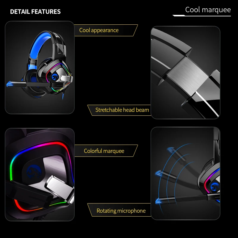DOSII com Fio Gaming Headset 7.1 Surround de som, Fones de ouvido Com microfone para PC/PS4 Cancelamento de Ruído Gamer Fones de ouvido de 3,5 mm 5