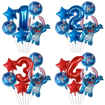 6Pcs desenho animado Lilo & Stitch Folha de Balões 30inch Vermelho Azul Número de Globos do Chuveiro de Bebê Festa de Aniversário, Decorações de Brinquedos de Presente