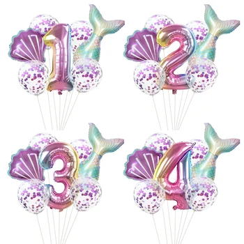 7pcs/monte Sereia Festa de Balões de 32polegadas Número da Folha de Balão Crianças Festa de Aniversário, Decorações de chá de Bebê Decoração Hélio Globos
