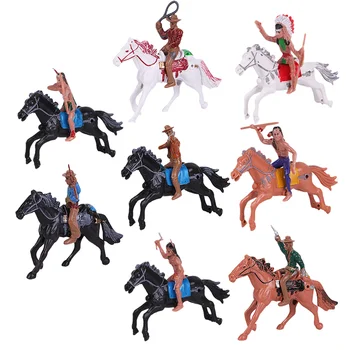 8pcs Índio Cavaleiro Simulação do Modelo Ocidental de Cowboy Modelo Estatueta Brinquedos de Areia Mesa de Mini Modelo Humano Paisagem Figurinhas
