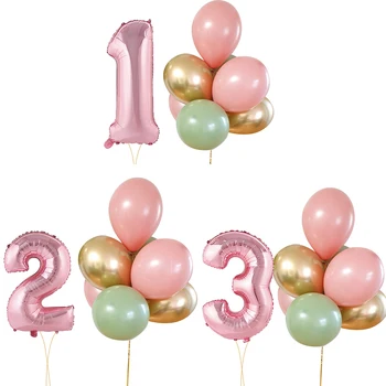 9pcs/muito Nova cor-de-Rosa Verde Balões de 32polegadas 1-9 Balão cor-de-Rosa para a Menina está Feliz Aniversário, Festa de Casamento Decoração DIY Fonte do Partido