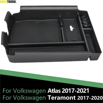 A VW Atlas Volkswagen Teramont Console Central Organizador Braço da Caixa de Armazenamento de Recipiente de Acessórios do Carro 2017 2018 2019 2020 2021