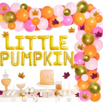 Abóbora pequena Decorações do Chuveiro de Bebê Menina - Queda de ação de Graças Balão Arco Kit Artificial, Folhas de Bordo para a Festa de Aniversário 0