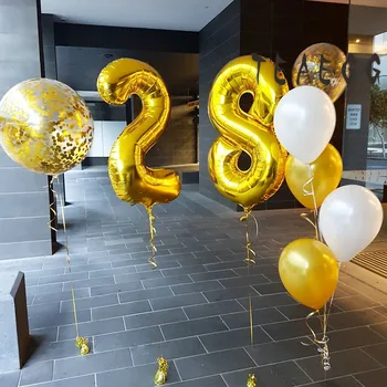 Adultos De 18 A 28 De Feliz Aniversário De Ouro, De Alumínio, De Balão De Ouro Branco Balões De Látex Para Chá De Bebê Festa Decoração De Suprimentos
