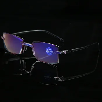 Anti Azul Sem Moldura Leitura GlassesTrimmed Ampliação Óculos +1.0 +1.5+2.0+2.5+3.0+3.5+4.0 Resistência À Flexão Templos 1