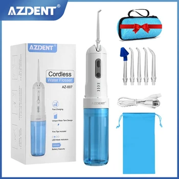 AZDENT AZ-007 Oral Irrigantes USB de Recarga sem fio de Água Dentes Flosser Limpador de Viagem Dobrável 5 Jet Dicas 4 Modos de Adulto Criança