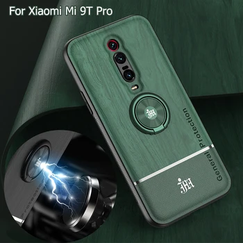 Bionic Grão de Madeira Móveis Caso de Volta Telefone Para Xiaomi Mi 9T 9 t Pro Carro Magnético de Adsorção em Anel de Suporte de Câmera Tampa de Proteção