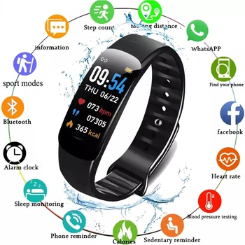 C1 Além de Smart Watch Homens Mulheres Fitness Tracker Coração Esporte Impermeável Smartwatch Taxa de Monitor de Pressão Arterial Para Android IOS