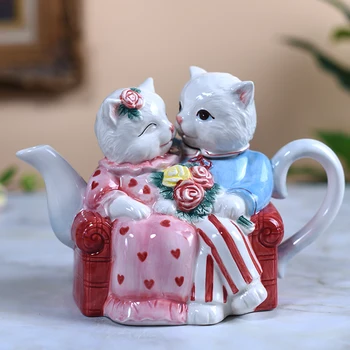 Cerâmica, Escultura Casal Gato Bule bule de Café do Dia dos Namorados, Presente de Casamento de Presentes Artesanato Decoração do Quarto Estatueta de Porcelana