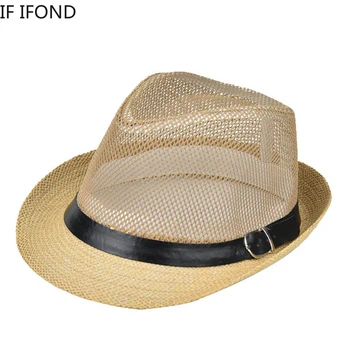 Chapéu de palha de Verão, praia de chapéu de Malha Respirável Chapéu Panamá Cabeça Grande Homem Plus Size jazz chapéu Fedora Hat chapéu de palha