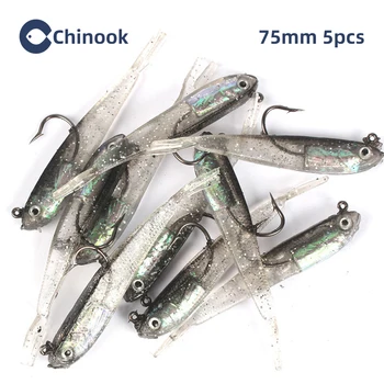 Chinook 5pcs Atrair Macio Isca de Peixe Macio Bifurcação da Cauda com ou sem Gancho de Peixes Artificiais de Silicone Isca de Peixe de Pesca