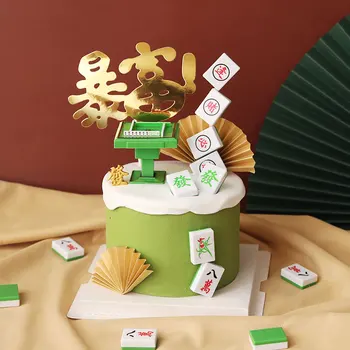 Chinês Recurso de Mahjong Telha Bolo Topper Decoração Rica de Feliz Aniversário Pai a Festa do Dia Plugin Deus do Jogador bicarbonato de Suprimentos