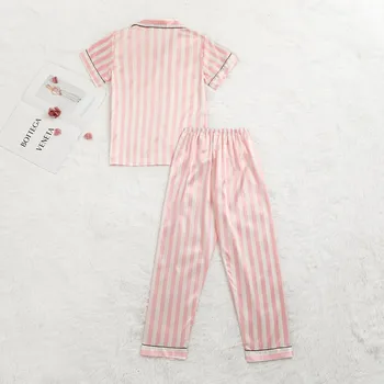 Cor-de-rosa Pijama Listrado de Cetim de Seda Femme Pijama Conjunto de 4 Peças/Set Ponto de Lingerie Camisa de pijama Mulheres Pijamas Moda Pjs 4